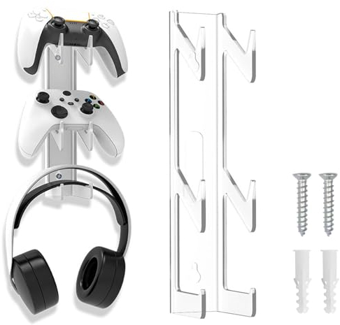 Mikihat Soportes para Auriculares Gamepad de 3 Niveles, Colgador Auriculares Montado en la Pared Soporte Cascos Gaming Universal Gamepad Headphone Headset Stand para Oficina