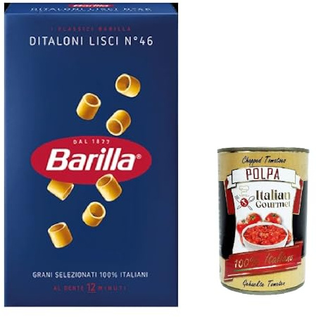 Italian Gourmet Pasta Ditaloni lisci Nr. 46 semola Hartweizen 20 x 500g | Formato corto per minestre, tenuta di cottura stabile, ideale für Suppen e, Gesamtnettogewicht 10 kg + Kostenlos Polpa 400g
