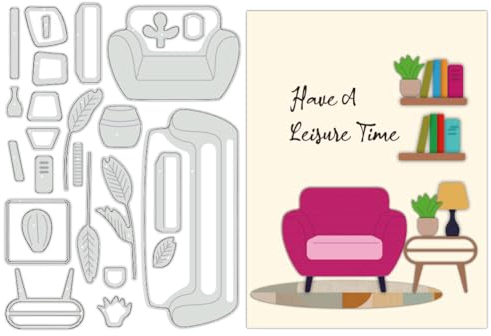 BENECREAT Sofa-Bücherregal-Stanzschablonen, Topfpflanze Heimthema Stanzformen DIY-Handwerk Prägeschablone Für Kartenherstellung, Foto, Scrapbooking, 0.8mm Dick
