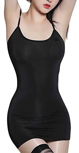 Women’s Sexy Mesh Sleeveless Lingerie See Through Mini Dress Bodycon, Stretch Lace Strap Nightdress, Sheer Full Slip Tight-fitting Nightgown, Slim babydoll Chemise Negligee Sleepwear for Nightclub