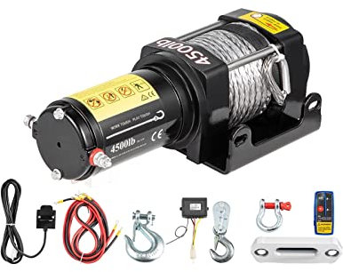 KOZWAY 450 0lbs 12v Treuil électrique for 4x4 42.6ft Corde de remorque de Voiture synthéique Sangle de remorquage avec contrôle sans Fil VTT Camion Hors Route