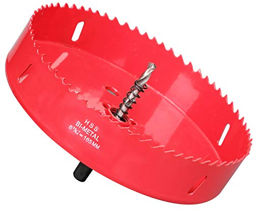 Scie Cloche Bi-métal 165mm, M42 HSS Bimétallique Scie Trèpan avec Foret de Centrage pour Robuste Perceuse à Percer pour Fer, Aluminium, Bois, Cloison Sèche, Tuyau, Panneau de Fibres de Bois/Rouge