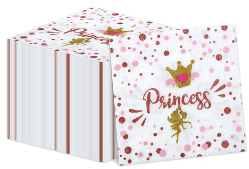 PTECDROTS 100 tovaglioli di carta rosa castello per bambini, tovaglioli principessa per ragazza Belle Princess forniture per feste di compleanno