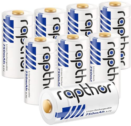 Rapthor Wiederaufladbar 123A Akkus Batterien 750mAh 3.7V Kompatibel mit Arlo Wireless Security Camera VMC3030/VMK3200/VMS3330/3430/3530 Taschenlampen Smart Sensors Alarm System (750-8Pack)