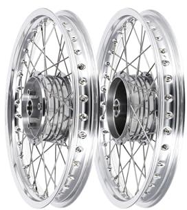 Set: 2x Speichenrad 1,6 x 16 Alufelge poliert + Edelstahlspeichen, mit verstärkter Radhülse - für Simson S50, S51, KR51 Schwalbe, SR4