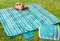 Trail Large Picnic Blanket, Soft Fleece Rug, Waterproof Backing, Foam Insulation, Fleecy Top, Parasol Slit, Peg Points, Cover with Strap, Portable Camping Garden Beach Mat (Turquoise 2m x 2m)