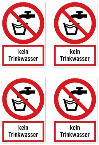 Aufkleber: 112.5x75 mm, 4 Stück - Kein Trinkwasser - Verbotszeichen mit Text (deutsch) (rot/weiß) - hochkant - P005 - DIN EN ISO 7010 / ASR A1.3