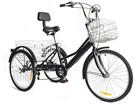 HANGKAI 24 Zoll Dreirad für Erwachsene, 7 Gänge 3 Rad Dreirad, Tricycle Mit Korb