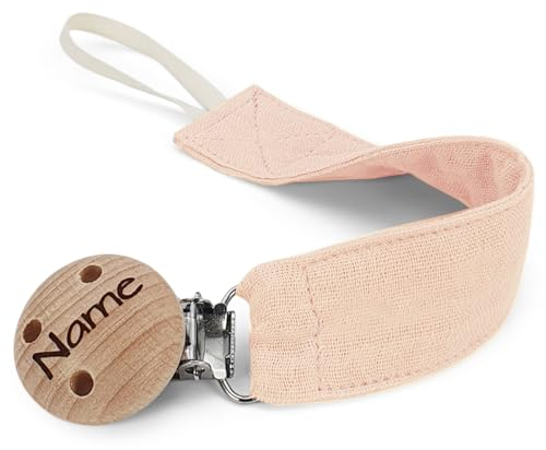 kleinerStorch Stoff Schnullerband personalisiert mit Gravur Namen | VIELE FARBEN | Baby Schnullerkette als Geschenk zur Geburt & Taufe (rosa)