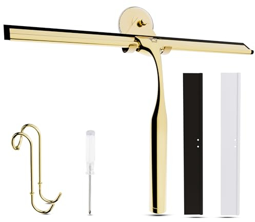 Wunset Superior-Duschabzieher-Auswahl: Mit Abziehern aus Edelstahl, Silikon und Gummi, Wasserabstreifern, Badezimmerutensilien, Abziehern für Duschkabinen (25 cm, Gold)