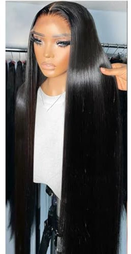 Pelucas Frontales De Encaje Recto Transparente Pelucas Frontales Brasileñas Para Mujeres Pelucas Frontales De Encaje Sin Pegamento Prearrancadas 13x4 Lace front Wig 36inches#250%