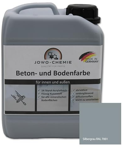 JOWO-CHEMIE Betonfarbe (2,5kg) Bodenfarbe Flüssig Kunststoff für 20m² Grauton Beton Estrichfarbe Beschichtungen (Silbergrau)
