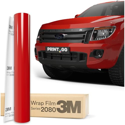 PRINT.GG Autofolie 3M 2080 Hochglanz Hotrod Rot HG13, 152 x 30 cm, Selbstklebende Folie Car Wrapping Folie, Robuste Lackschutzfolie Auto, Motorrad, Boot, Auto Folie mit hervorragender Haftung