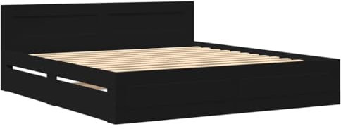 vidaXL Bettgestell, Bett mit Kopfteil, Bettrahmen mit Lattenrost, Doppelbett Schlafzimmerbett mit Stauraum, Schwarz 200x200cm Holzwerkstoff