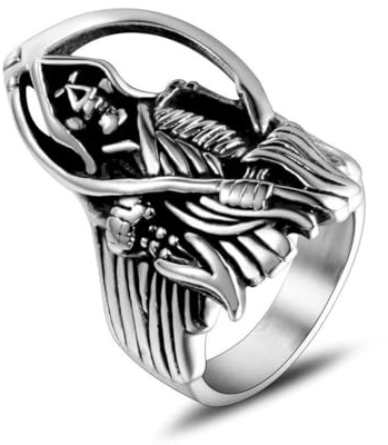 Caiduoduo Der Sensenmann Herren Titan Ringe Retro Persönlichkeit Pop Ringe Hip Hop Hand Ornamente