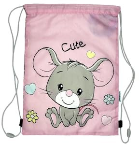 Yuhu.kids Bambino Sporttasche Kinder | Turnbeutel | Maus | für Mädchen | Schuhbeutel | Schule | Rucksack | Einschulung | Sport | Freizeit | Tagesrucksack (Maus)