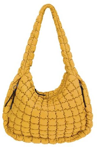 Juoxeepy Gesteppte Tragetasche, groß, Schultertasche, leichte Polsterung, Hobo-Tasche, gelb, Large