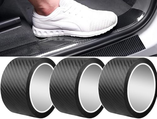 Laufunjoy 3 Stück Einstiegsleisten Kohlefaser Aufkleber, Upgrade Carbon Folie 7CM*3M Carbon Fiber Folie Carbonfolie Lackschutzfolien für Auto Motorrad Fahrrad DIY