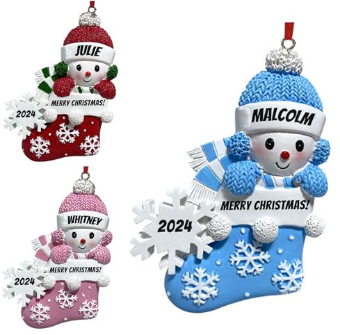 LINMQIU Personalised Baby Boy First Christmas Ornament, Custom Christmas Tree Decoration, Xmas Tree Ornament with Name, Hanging Decoration, Blue Snow Baby