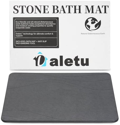 Daletu Badematte Stein Kieselgur, Duschvorleger Schnelltrocknend Stone Bath Mat, duschmatte rutschfest Saugfähig badematten für Badezimmerböden, Küchentheke, Geschirr, Pflanzen oder Haustiere