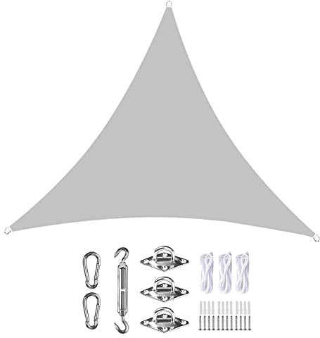 Waterproof Triangle Sun Shade for Party Backyard Lawn Activities Anti UV Outdoor Pergola Awnings in Light Gray Windproof with Mounting Ropes