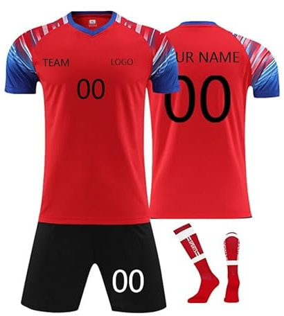 Generisch Customisable Trikot mit Eigenem Namen Nummer Team Logo, Personalisiert Fußball Trikots für Kinder/Erwachsene, Trikot Selbst Gestalten Fußball für Junge Herren 3 Teiliges Trikot Set