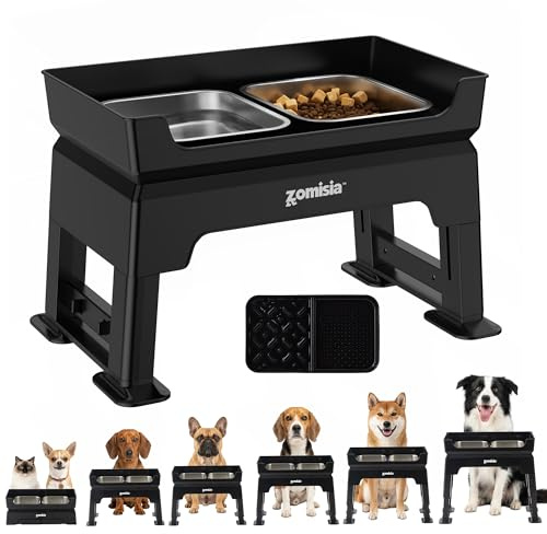 ZOMISIA 3-in-1 Hundenapf Erhöht, 6 Höhenverstellbar Futterstation 17-40cm | Antischlingnapf erhöhter Futternapf, mit 2 Edelstahlnäpfen 1,6L, Slow Feeder Teller, für kleine, mittlere & große Hunde