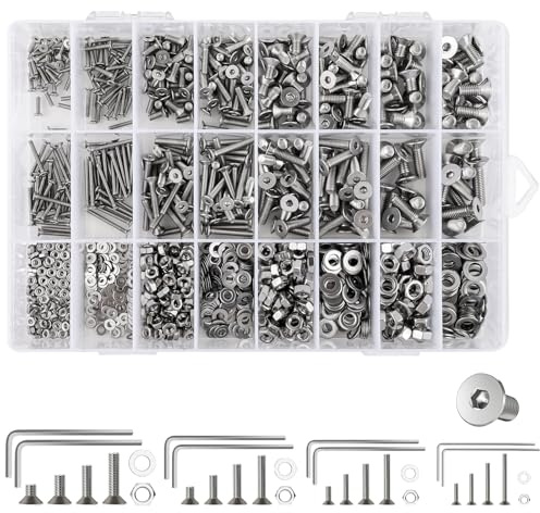1280 Stk Schrauben Set, M2 M3 M4 M5 Senkkopfschrauben Set Edelstahl A2