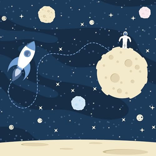 UNIK Nordic papier peint enfant espace astronaute 200 x 250 cm – tapisserie panoramique fusée lune chambre garçon, intissé sans PVC facile à poser, déco éducative et inspirante