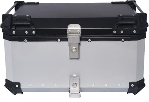 LPUADFR 14 Gallon Universal Motorcycle Top Case, Aluminum Motorbike Rear Tail Box Luggage Scooter Trunk, with Backrest & Security Lock,Silver