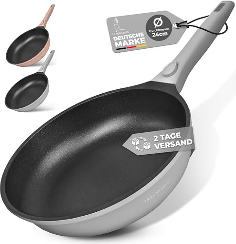 TRAUMLEBEN NEU Bratpfanne 24 cm mit abnehmbarem Griff, Antihaftbeschichtung, PFOA frei, für Induktion geeignet | backofenfest | Pfanne beschichtet Brat- & Universalpfannen (grau)
