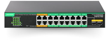 LINOVISION 16 Ports UltraReach PoE Switch with Remotely Cloud Management, Up to 800m Long Range PoE & Data Transmission, 4* BT 90W & 12* AT 30W Ports, Built-in 300W Power Adapter