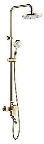 QHLMLL Ensemble de Robinet de Douche Or brossé, pommeau de Douche à Effet Pluie de 23 cm avec douchette, Bec de Baignoire, Barre coulissante réglable, système de Douche à Effet