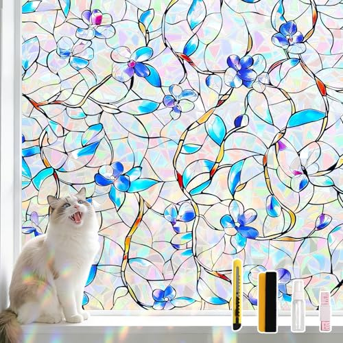 NINETREX Window Privacy Film, Rainbow Stained Glass Film, 17.5 x 78.7 | Blue Tint, Static Cling Removable, Heat Control, UV Blocking, Renter-Friendly, Decorative for Home Bathroom Glass Door Car