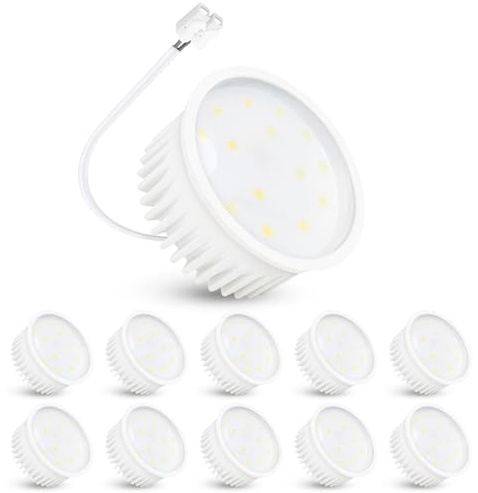 SSC-LUXon LED Modul 10 Stück fourSTEP 4W warmweiß 110° GU10 Ersatz | Zehn flache LED-Module warmweiß ohne Dimmer - Helligkeit in 3 Stufen am Schalter, 110° Abstrahlwinkel, flacher GU10-Ersatz