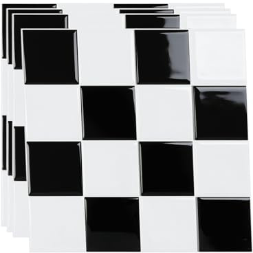 3D Black Tile Stickers Vinyl Self Adhesive Wall Stick on Tiles Kitchen | 26.5 x 26.5cm Stick on Splashback Tiles Vinyl Waterproof Peel and Stick Wall Tiles Stickers for Bathroom Subway 4 Pcs