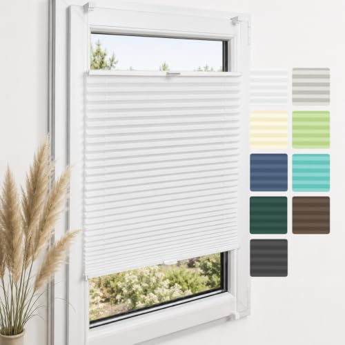Home-Vision Premium Plissee ohne Bohren Klemmfix Reinweiß B25 x H80cm | Faltrollo mit Klemmträger Lichtdurchlässig Rollo Leinenoptik Blickdicht Sonnenschutz Jalousie für Fenster & Tür