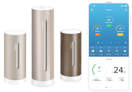Netatmo Station Météo ORIGINAL 2e génération | Intérieur & Extérieur + Module Additionnel Intérieur - Température, Humidité, Qualité de l'air, UV, Pollens, Prévisions météo | Compatible Apple, Alexa,