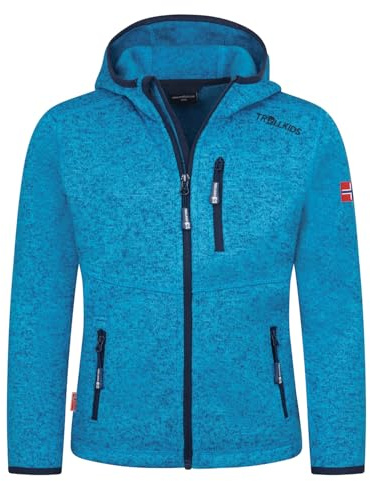 Trollkids Kids Jondalen Jacket XT | Warme Kapuzenjacke aus Strickfleece, Zwei Hüfttaschen und eine Brusttasche, Modische Akzente durch Kontrast und Details