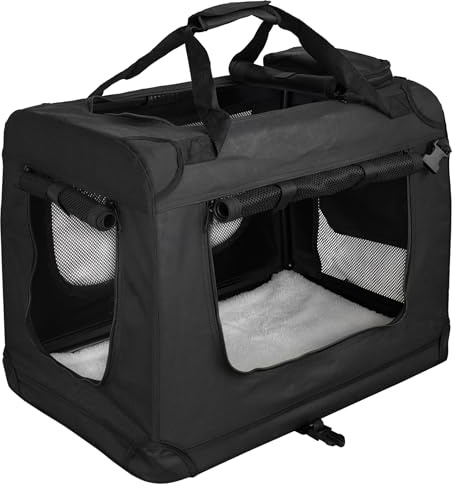 Faltbare Hundebox Transporttasche Transportbox für Hunde Auto Petigi | Schwarz, M - 60 x 42 x 45 cm, Katze, Kleintier