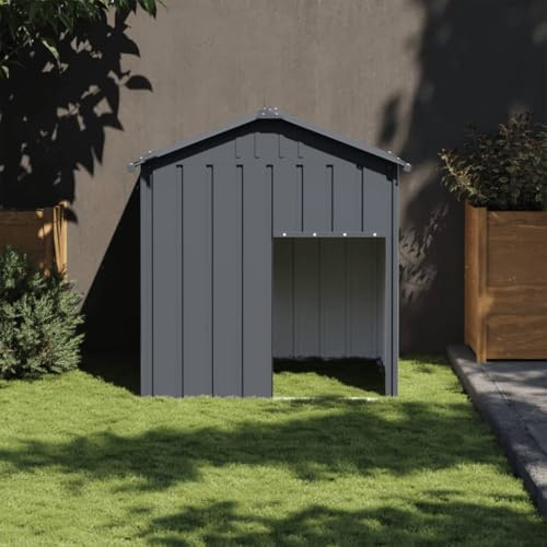 GeenYuu Niche Chien en Acier galvanisé Anthracite avec Toit Isolant et Porte, cabane résistante pour extérieur Jardin terrasse, abri Confortable et sécurisé Contre Pluie Vent Soleil Froid