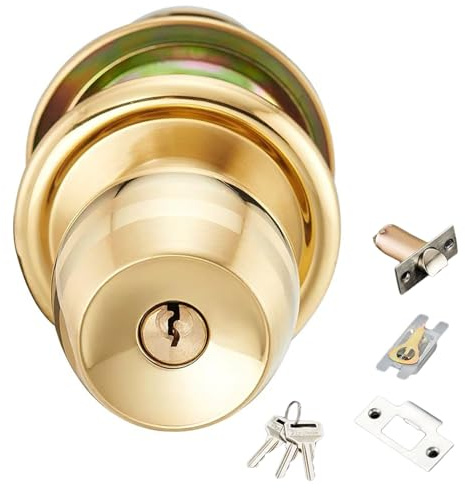Design in ottone lucido Pomello per porta Ingresso con chiave Serratura per porta d ' ingresso per ingressi principali e interni Funzione reversibile Pomello dal design ergonomico