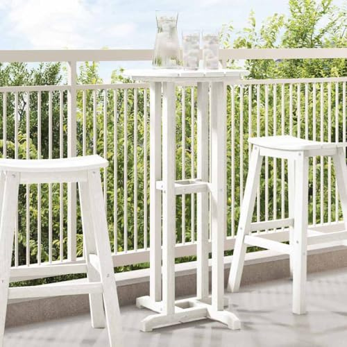 TUERYAFEK Runder Bartisch Weiß 55 x 55 x 107 cm aus Polyethylen, wetterfester Stehtisch für Garten und Terrasse, einfache Montage, robuste Konstruktion für Outdoor-Events