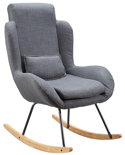 FineBuy Schaukelstuhl Capri Stoff/Holz Design Relaxsessel 75 x 110 x 88,5 cm, Sessel Schwingsessel mit Gestell, Polster Relaxstuhl Schaukelsessel, Moderner Schwingstuhl, Hochlehner