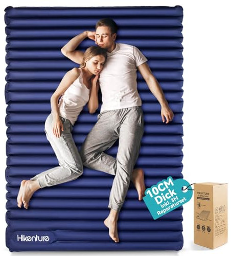 HIKENTURE Isomatte für 2 Personen 3.2 R-Wert Ultraleicht, Doppel Isomatte Aufblasbar, Camping Luftmatratze Schlafmatte Kleines Packmaß mit Fußpumpe, für Camping, Outdoor, Wandern, Strand, Navyblau