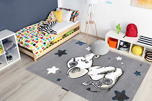 rugsx Kinderteppich Petit für Babyzimmer, Spielteppiche, Kinderzimmer, Elephant Elefant Sterne grau 200x290 cm