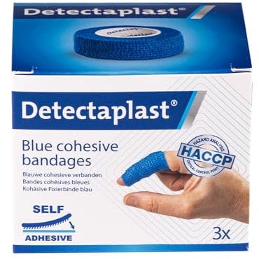 Cerotto smart impermeabile Detectaplast, compressa autoadesiva per ferite e distorsioni, in rocchetto sterile per manipolare alimenti, 2,5 cm x 4,5 m, 3 pezzi