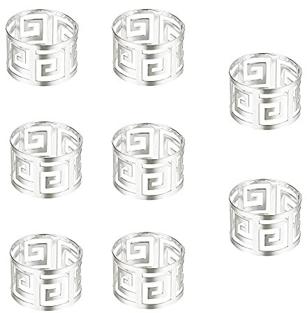 8 Stück Metall Morderne Serviettenhalter, Serviettenringe Schnallen, Servietten Ring, Hohles Design, Einfach und Elegant, Rostfreier Stahl, für Hochzeit Geburtstag Weihnachten Taufe (Silber)