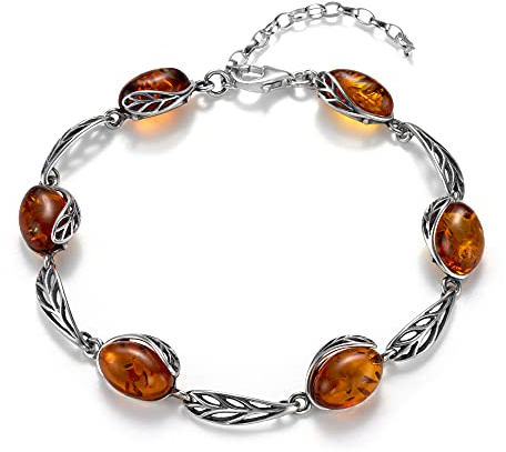 Copal Damen Armband Mit Echtem Bernstein Und 925 Sterlingsilber Verstellbare Länge