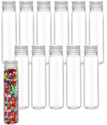 Rifrpha 12 PCS Tube à Essai en Plastique Transparent 110ML Bouteille Sensorielle Bébé Vide avec Bouchon de Laboratoire pour Bonbons Plante Echantillon Mariage